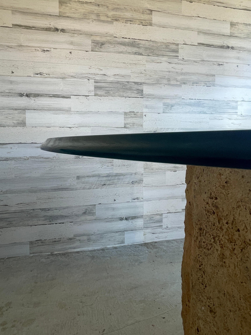 Dama Traverten Mermer Ayaklı Oval Cam Orta Sehpa