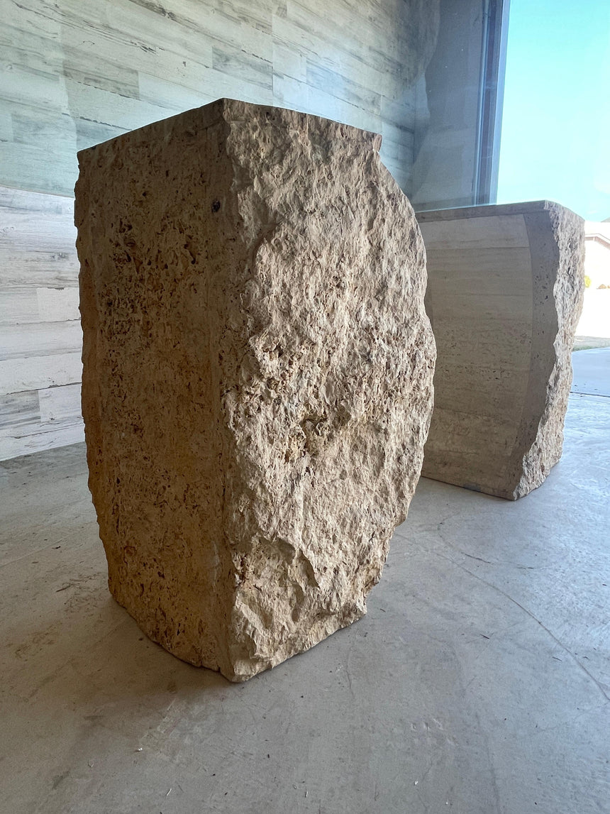 Dama Traverten Mermer Ayaklı Oval Cam Orta Sehpa