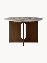 Dion Yuvarlak Gri Mermer Tablalı Ahşap Yemek Masası Ceviz