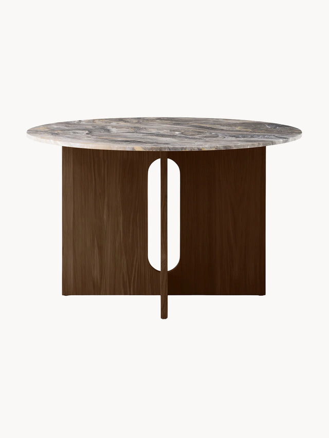 Dion Yuvarlak Gri Mermer Tablalı Ahşap Yemek Masası Ceviz