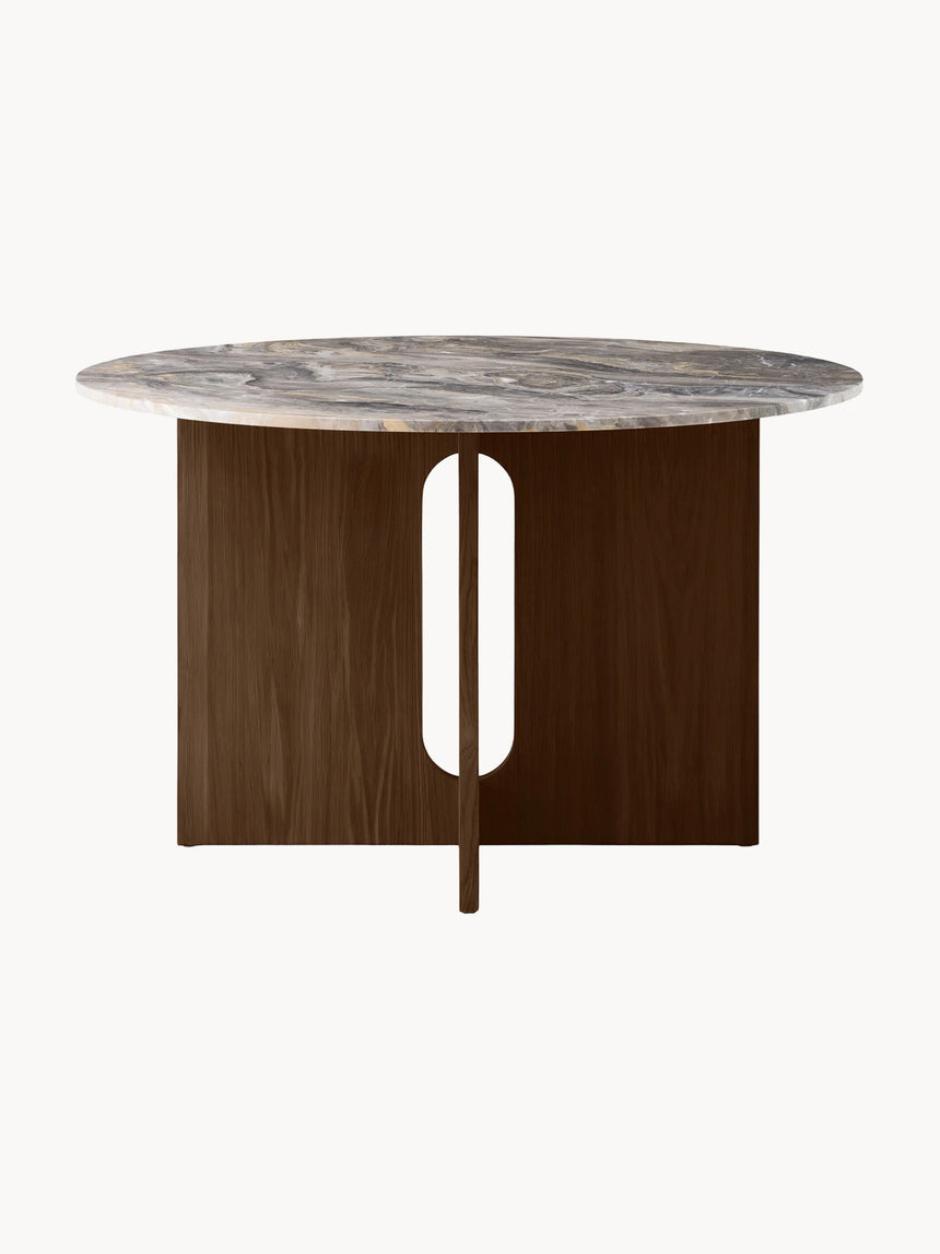 Dion Yuvarlak Gri Mermer Tablalı Ahşap Yemek Masası Ceviz
