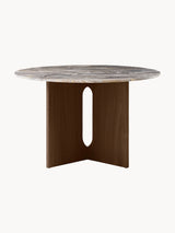Dion Yuvarlak Gri Mermer Tablalı Ahşap Yemek Masası Ceviz