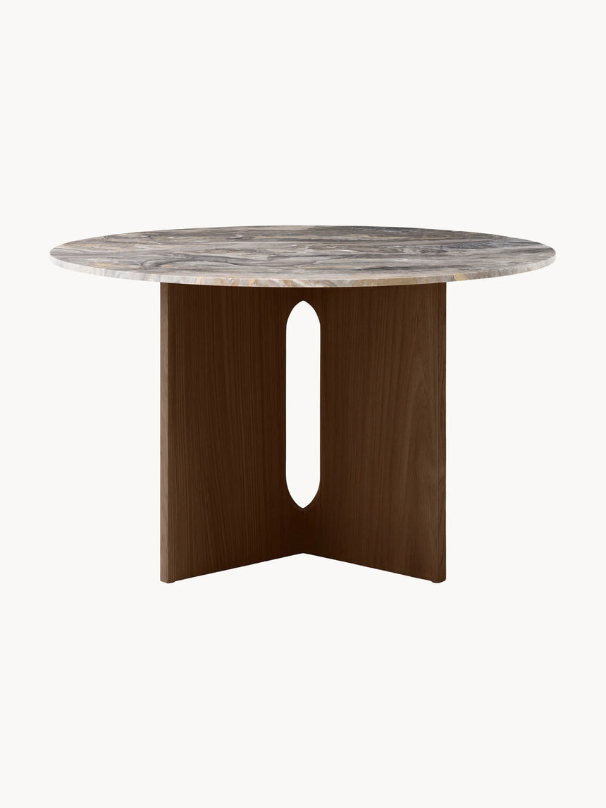 Dion Yuvarlak Gri Mermer Tablalı Ahşap Yemek Masası Ceviz