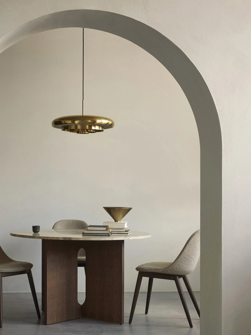 Dion Yuvarlak Gri Mermer Tablalı Ahşap Yemek Masası Ceviz