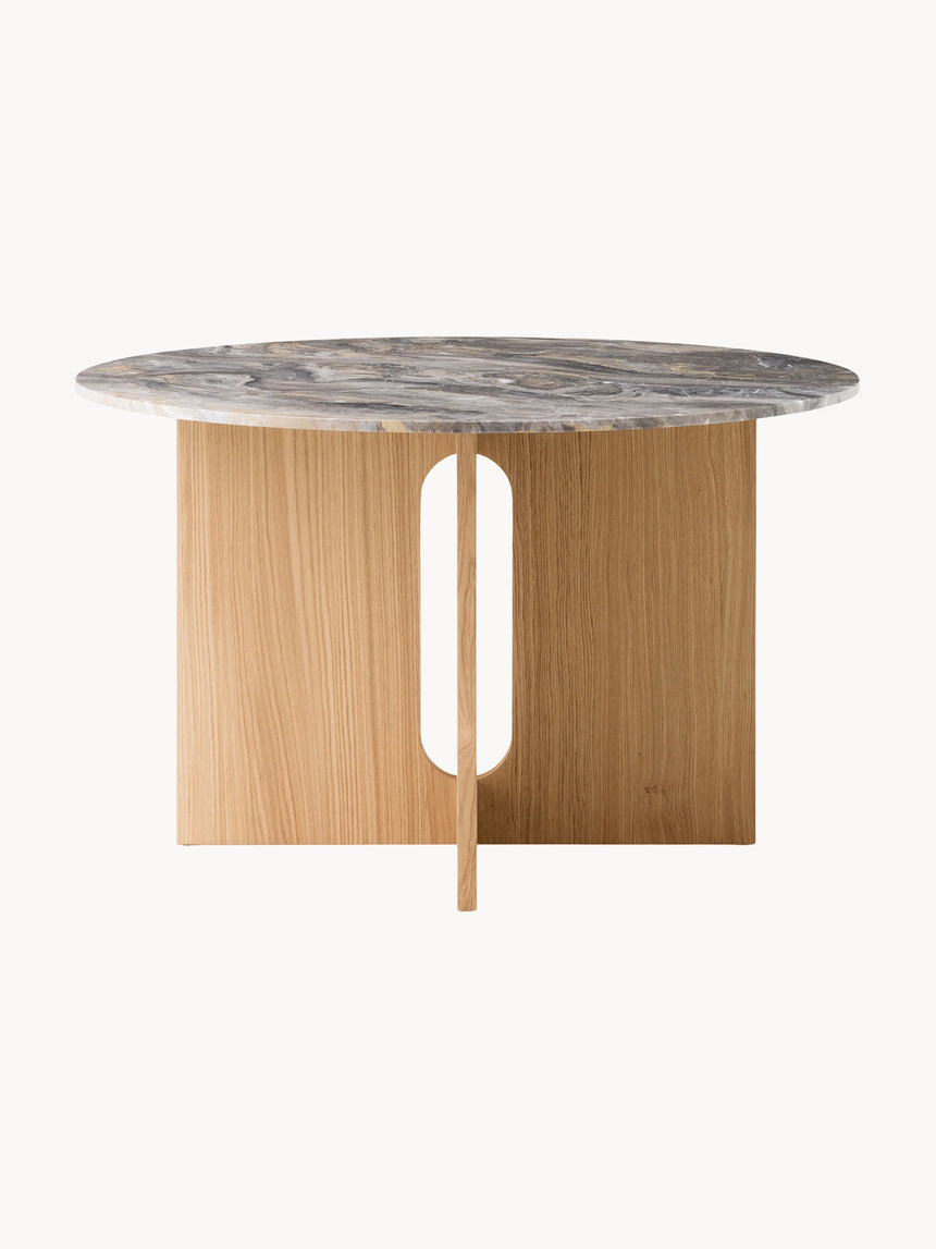 Dion Yuvarlak Gri Mermer Tablalı Ahşap Yemek Masası Meşe