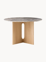 Dion Yuvarlak Gri Mermer Tablalı Ahşap Yemek Masası Meşe