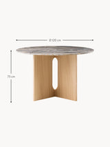 Dion Yuvarlak Gri Mermer Tablalı Ahşap Yemek Masası Meşe