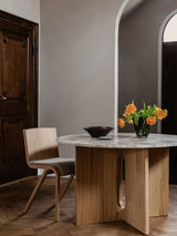 Dion Yuvarlak Gri Mermer Tablalı Ahşap Yemek Masası Meşe