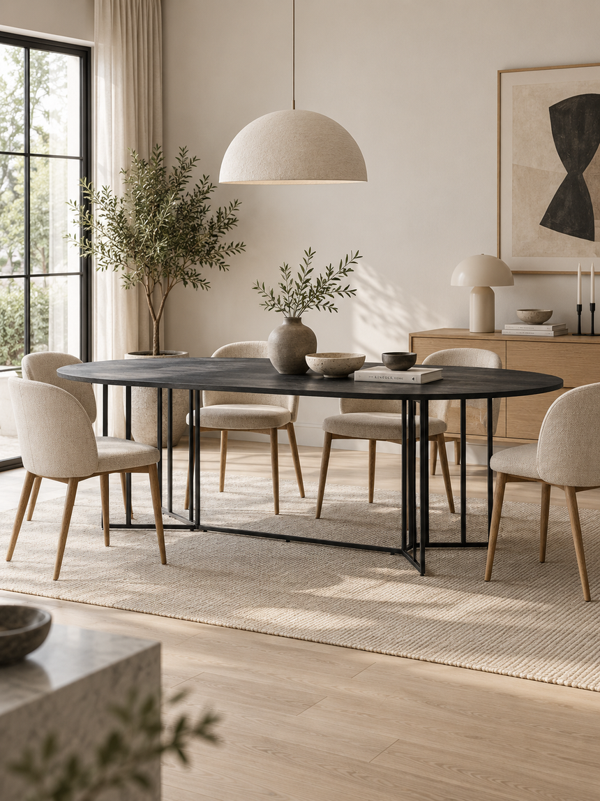 Elit Oval Ahşap Yemek Masası Siyah