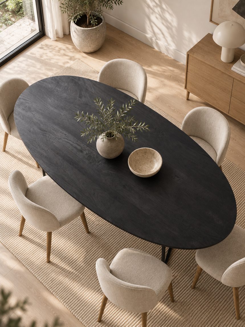 Elit Oval Ahşap Yemek Masası Siyah