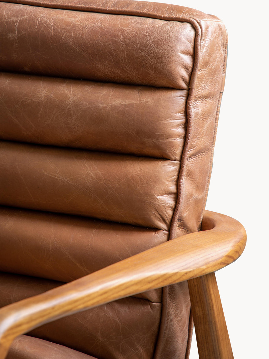 Erik Ahşap Tekli Koltuk Kahve Deri