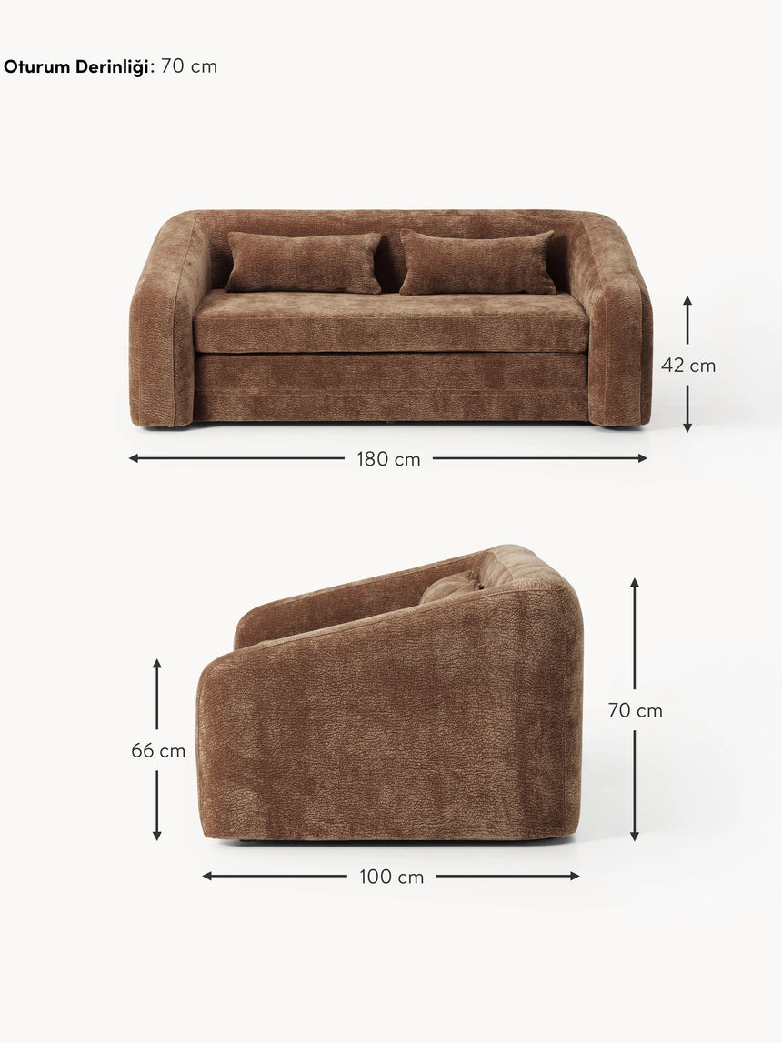Fara Yataklı İkili Koltuk Kahve Dokuma Kadife