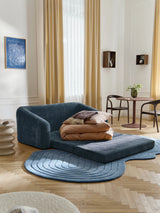 Fara Yataklı İkili Koltuk Koyu Mavi Dokuma Kadife