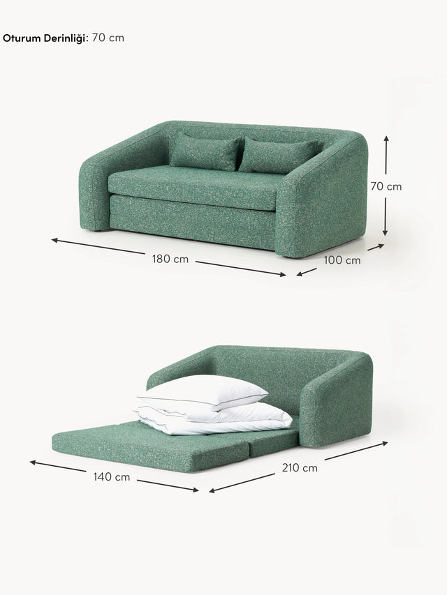 Fara Yataklı İkili Koltuk Petrol Yeşili Benekli Bukle