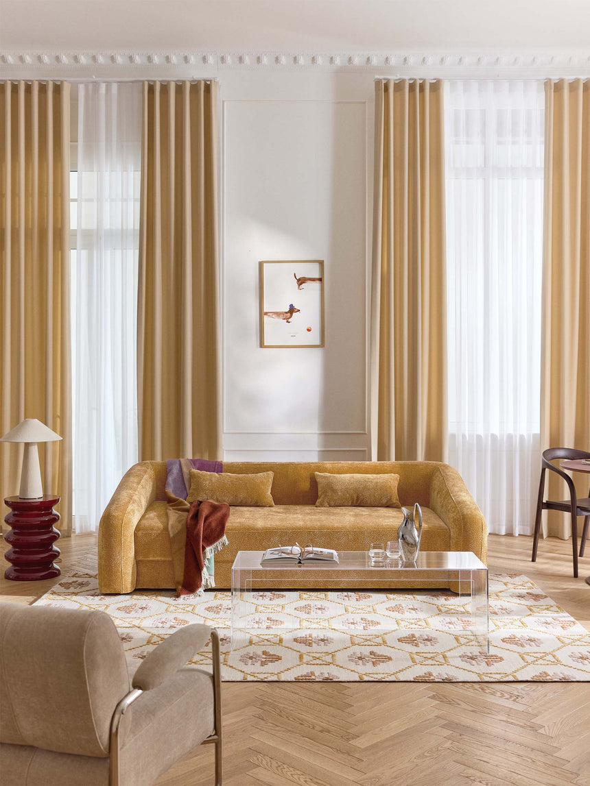 Fara Yataklı Üçlü Koltuk Hardal Dokuma Kadife