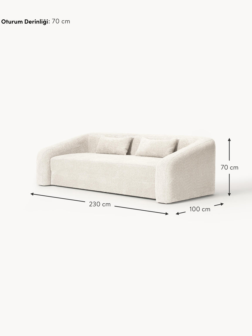 Fara Yataklı Üçlü Koltuk Kırık Beyaz Teddy