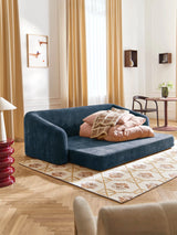 Fara Yataklı Üçlü Koltuk Koyu Mavi Dokuma Kadife