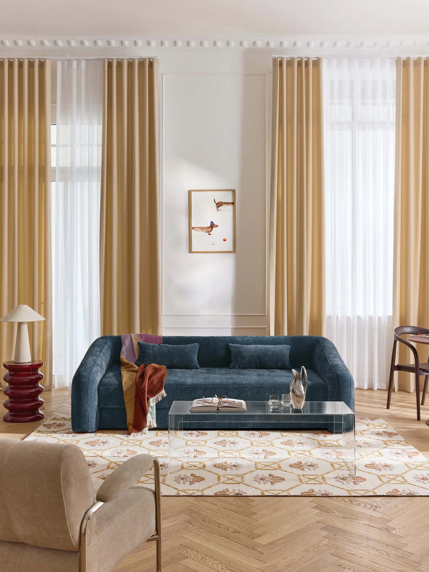 Fara Yataklı Üçlü Koltuk Koyu Mavi Dokuma Kadife