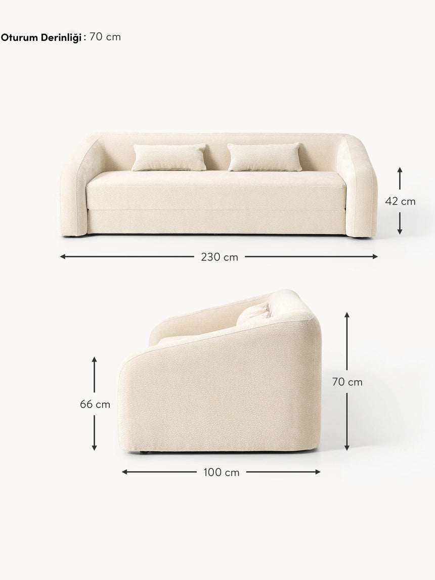 Fara Yataklı Üçlü Koltuk Krem Dokuma Kadife