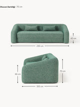 Fara Yataklı Üçlü Koltuk Petrol Yeşili Benekli Bukle