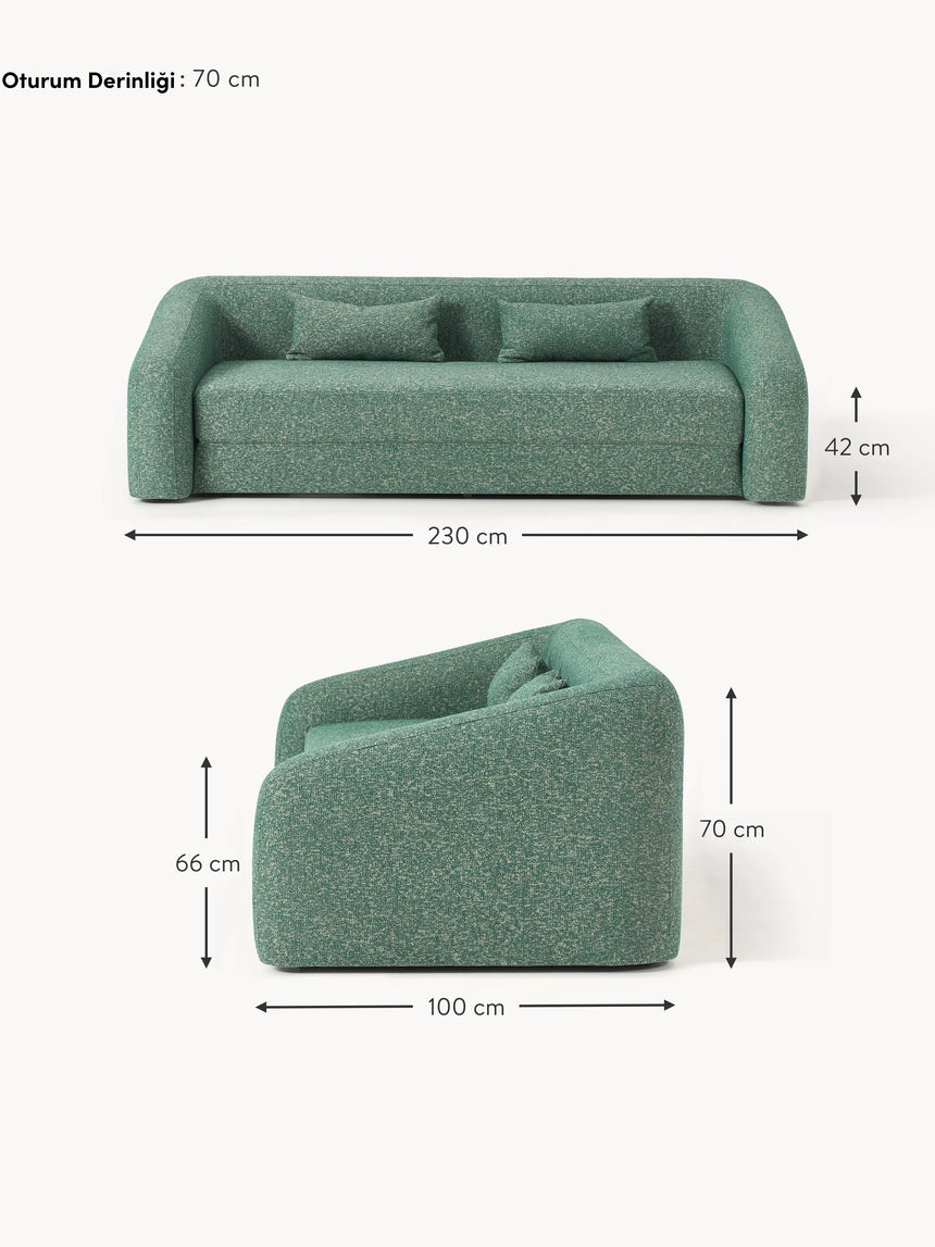 Fara Yataklı Üçlü Koltuk Petrol Yeşili Benekli Bukle