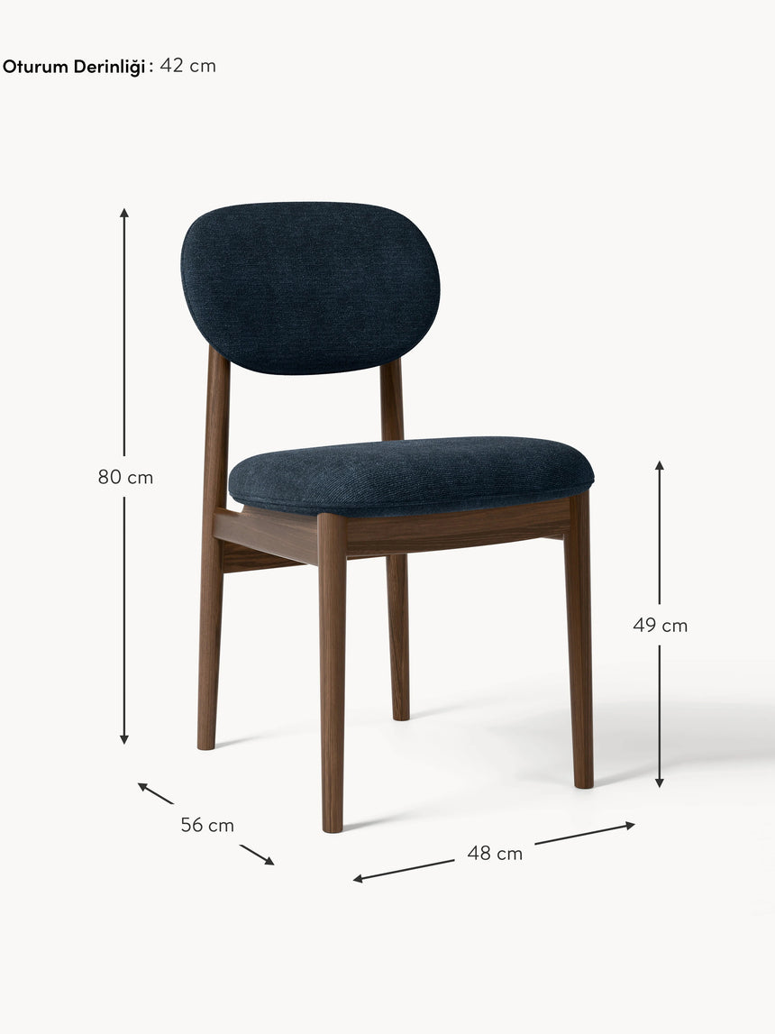 Flavius Ahşap Sandalye Gri Mavi Koyu Meşe