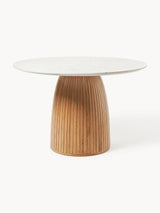 Fold Yuvarlak Beyaz Mermer Tablalı Ahşap Yemek Masası Meşe