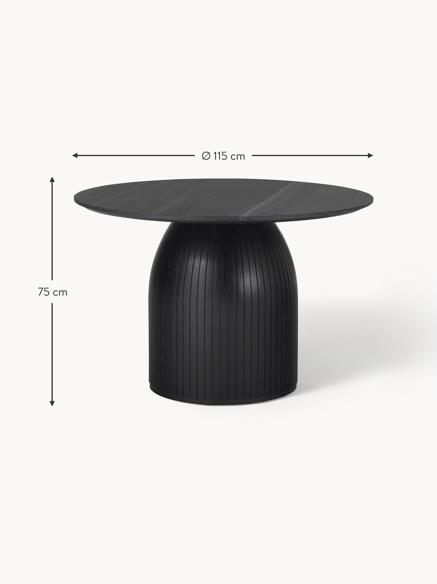 Fold Yuvarlak Siyah Mermer Tablalı Ahşap Yemek Masası Siyah