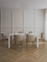 Gior Mermer Görünümlü Ahşap Yemek Masası Beyaz