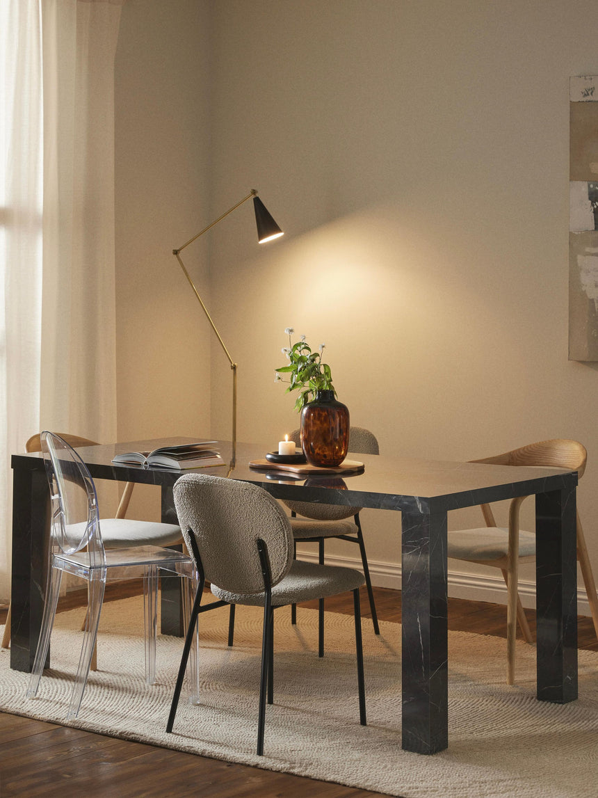 Gior Mermer Görünümlü Ahşap Yemek Masası Siyah