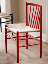 Hand Hasır İşlemeli Ahşap Sandalye Kırmızı