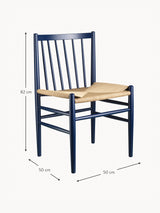 Hand Hasır İşlemeli Ahşap Sandalye Koyu Mavi