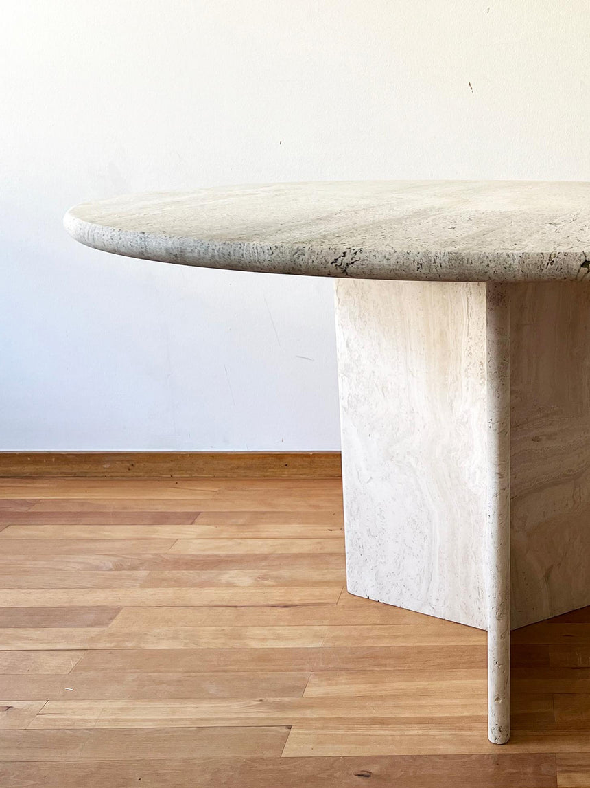 İbiza Yuvarlak Traverten Mermer Yemek Masası