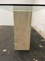 Kama Traverten Mermer Ayaklı Dikdörtgen Cam Orta Sehpa