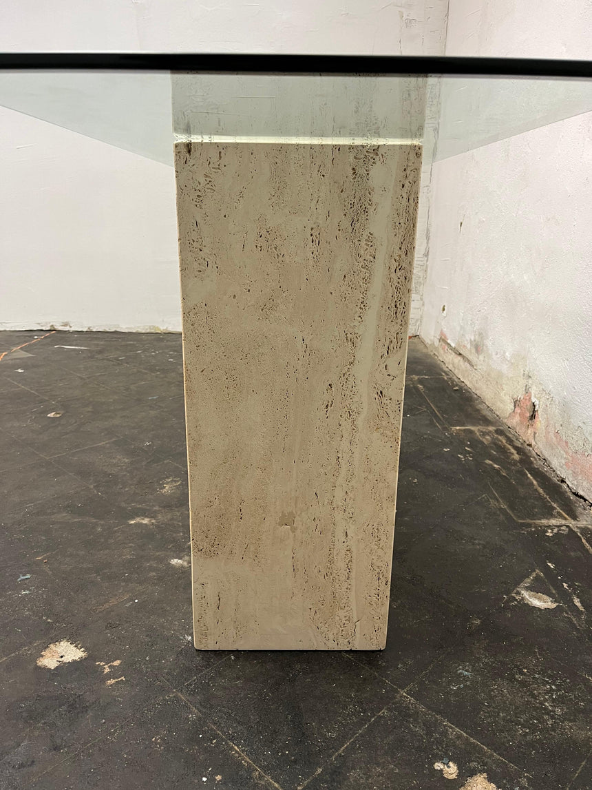 Kama Traverten Mermer Ayaklı Dikdörtgen Cam Orta Sehpa