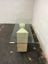 Kama Traverten Mermer Ayaklı Dikdörtgen Cam Orta Sehpa