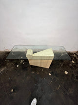 Kama Traverten Mermer Ayaklı Dikdörtgen Cam Orta Sehpa