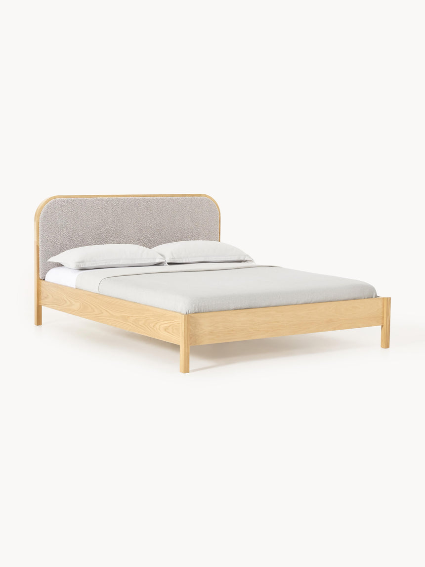 Kate Çift Kişilik Gri Kahve Bukle Ahşap Karyola Meşe