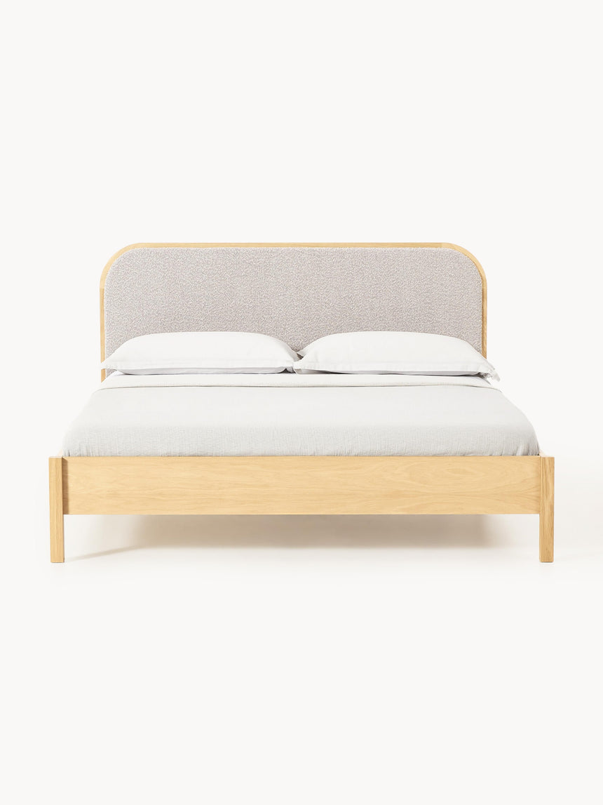 Kate Çift Kişilik Gri Kahve Bukle Ahşap Karyola Meşe