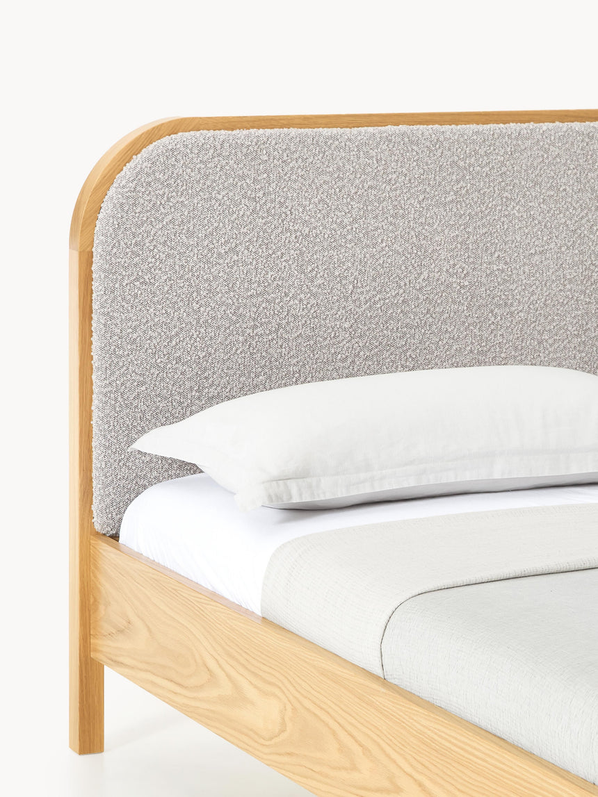 Kate Çift Kişilik Gri Kahve Bukle Ahşap Karyola Meşe