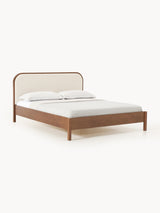 Kate Çift Kişilik Kırık Beyaz Bukle Ahşap Karyola Ceviz