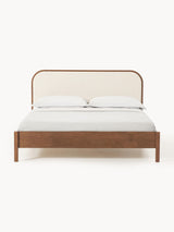 Kate Çift Kişilik Kırık Beyaz Bukle Ahşap Karyola Ceviz