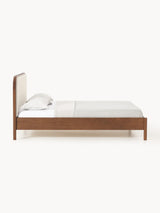 Kate Çift Kişilik Kırık Beyaz Bukle Ahşap Karyola Ceviz