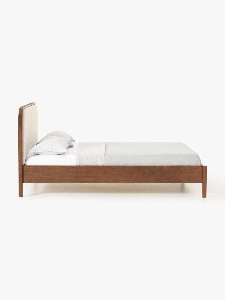 Kate Çift Kişilik Kırık Beyaz Bukle Ahşap Karyola Ceviz