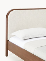 Kate Çift Kişilik Kırık Beyaz Bukle Ahşap Karyola Ceviz