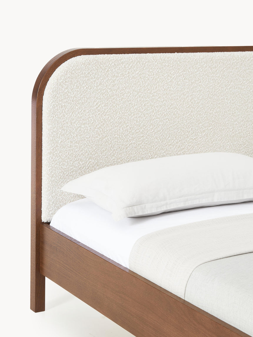 Kate Çift Kişilik Kırık Beyaz Bukle Ahşap Karyola Ceviz