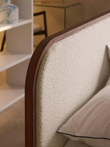 Kate Çift Kişilik Kırık Beyaz Bukle Ahşap Karyola Ceviz