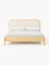 Kate Çift Kişilik Kırık Beyaz Bukle Ahşap Karyola Meşe