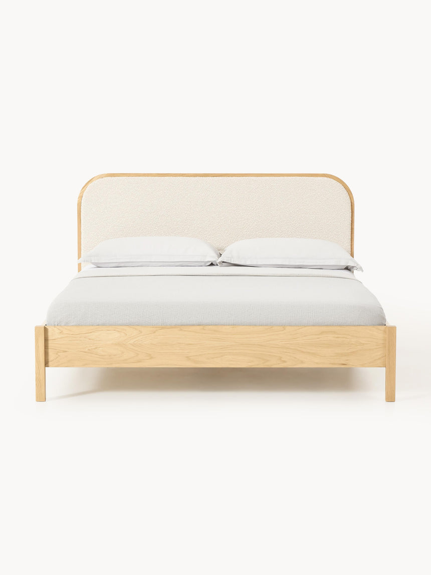 Kate Çift Kişilik Kırık Beyaz Bukle Ahşap Karyola Meşe