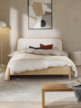 Kate Çift Kişilik Kırık Beyaz Bukle Ahşap Karyola Meşe